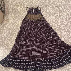 Navy and Gold Patterned Maxi Dress